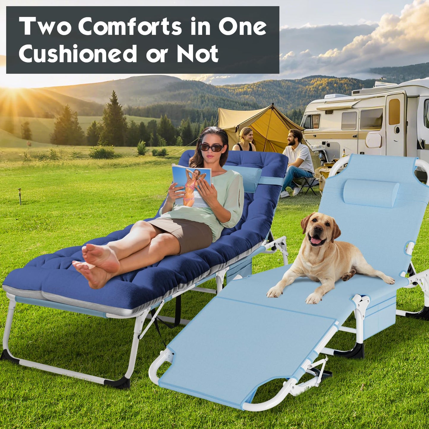 MOPHOTO Folding Lounge Chair 5-Position, Folding Cot, Portable Outdoor Chaise Lounge Chair for Sun Tanning, Perfect for Pool Beach Patio Sunbathing