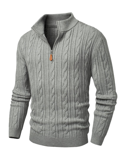 JMIERR Men's Quarter Zip Pullover Sweater Cable Knit Casual Stand Collar Texture Knitted Sweaters