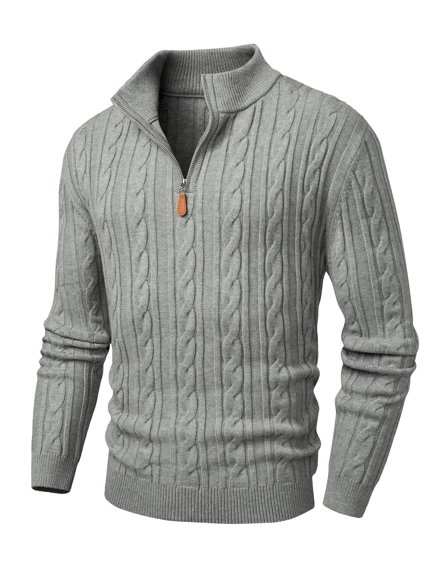 JMIERR Men's Quarter Zip Pullover Sweater Cable Knit Casual Stand Collar Texture Knitted Sweaters