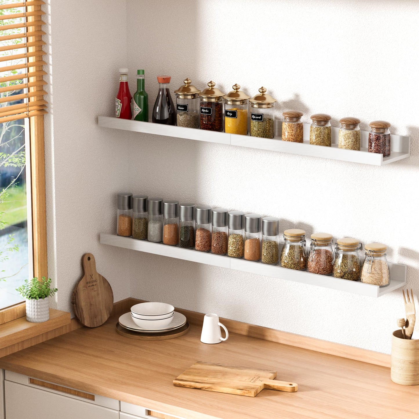 upsimples Floating Shelves for Wall, Wall Shelves for Decor Storage Set of 6, Wall Mounted Wood Shelf for Bedroom, Living Room, Bathroom, Kitchen, Picture Ledge Shelf, Black
