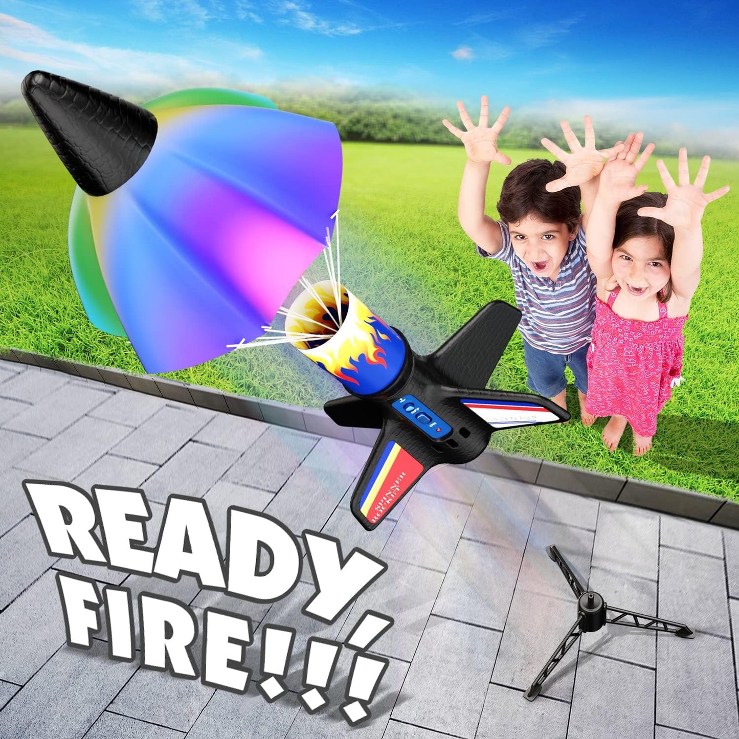 Rocket Launcher for Kids, Electric Flying Model Rocket Toy Kit | Motorized Powered Rocket with Parachute Recovery, 2 Flight Heights 85-150ft, Rechargeable Outdoor STEM Toys Gifts