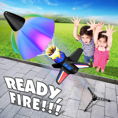 Rocket Launcher for Kids, Electric Flying Model Rocket Toy Kit | Motorized Powered Rocket with Parachute Recovery, 2 Flight Heights 85-150ft, Rechargeable Outdoor STEM Toys Gifts