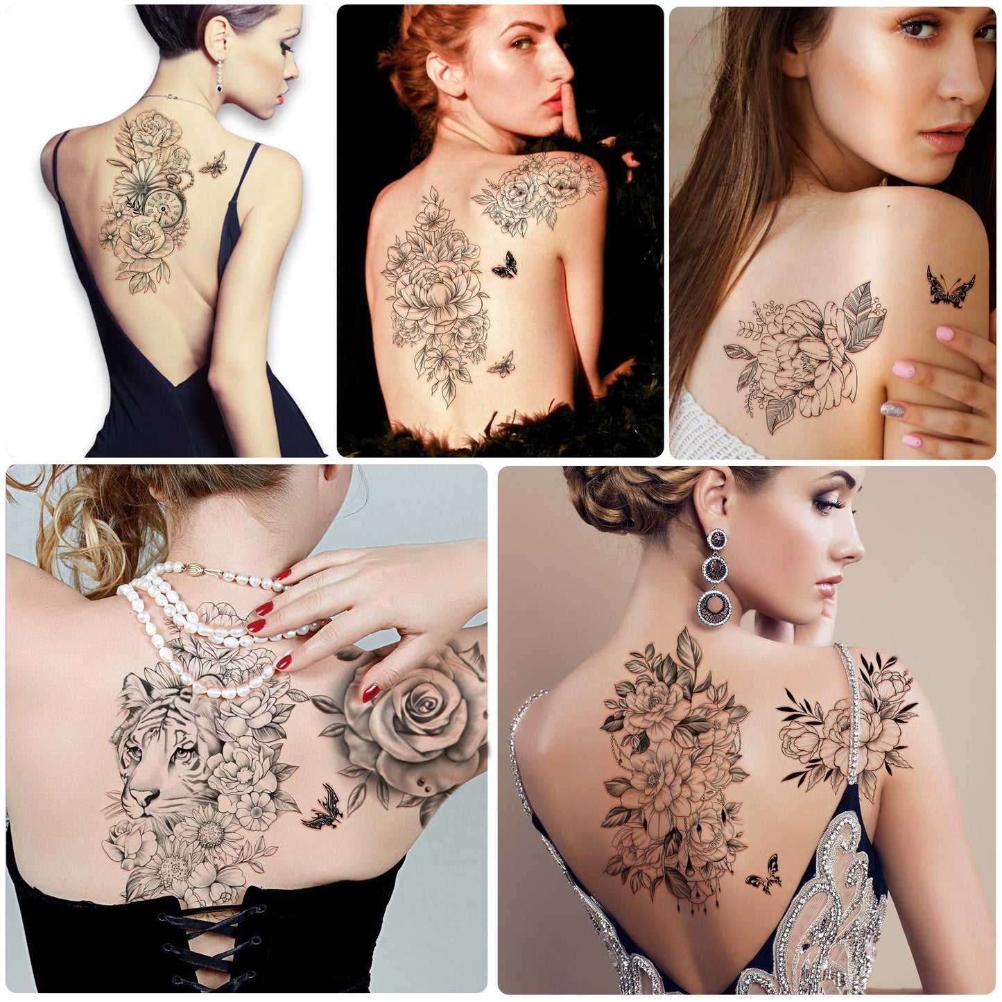 Yazhiji 36 Sheets Temporary Tattoos Stickers, 12 Sheets Fake Body Arm Chest Shoulder Tattoos for Men or Women with 24 PCS Tiny Black Tattoos