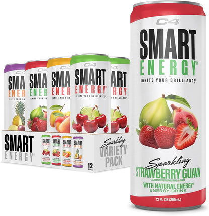 C4 Smart Energy Drinks Variety Pack, Sugar Free Performance Fuel & Nootropic Brain Booster, Coffee Substitute or Alternative, 4 Flavor Berry Breeze Variety (Pack of 24)