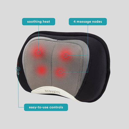 Homedics Shiatsu Back Massager with Heat, 3D Deep Tissue Massage Pillow for Neck & Shoulders, Electric Kneading Lumbar Massager Cushion for Upper & Lower Back Pain Relief, Portable Home Office Travel