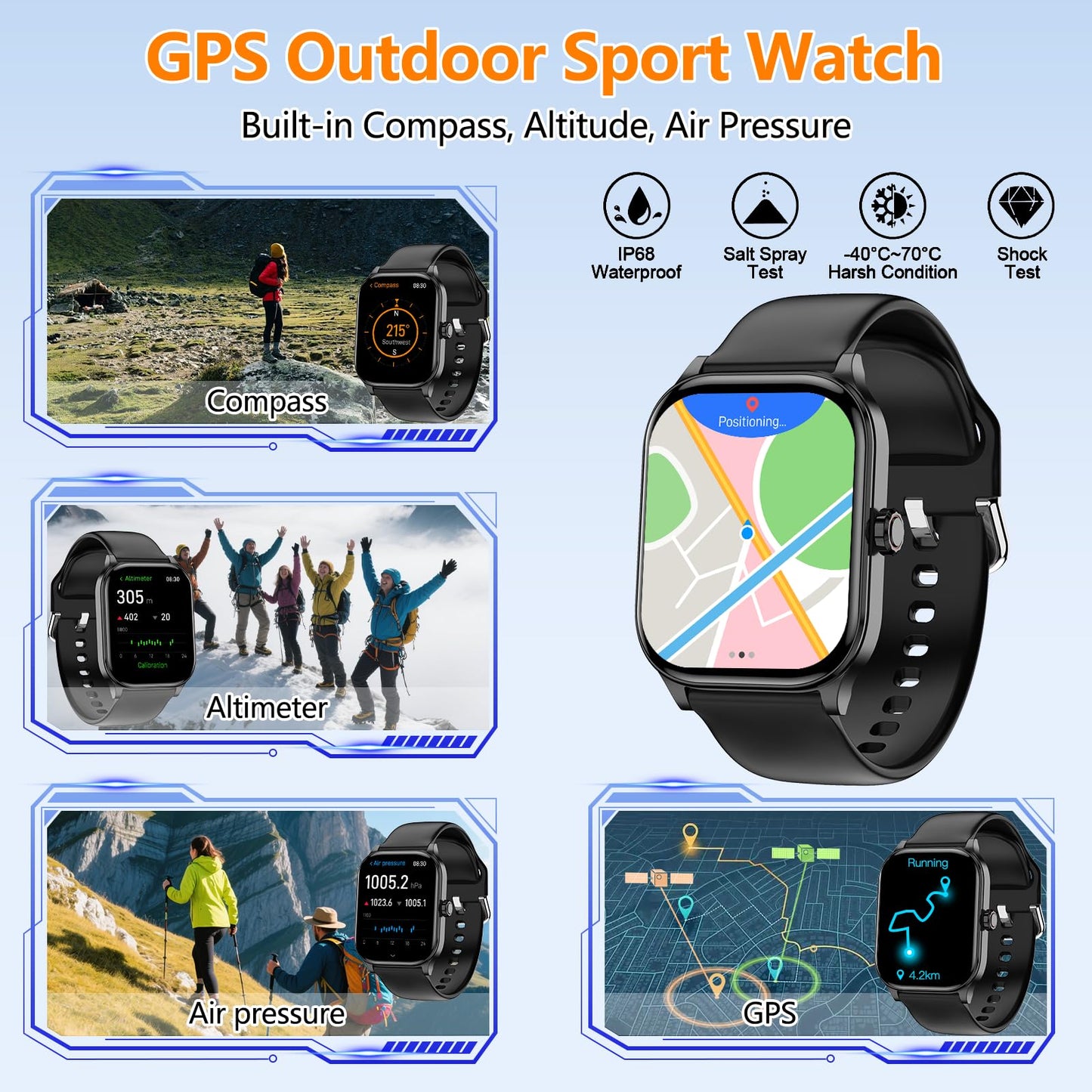 Smart Watch for Women Men, GPS Smartwatches with Heart Rate/SpO2/Sleep/Stress Monitor, 100+ Sports Fitness Watches, IP68 Waterproof Activity Tracker for Android/ iOS Phone (Silver, 1.96"_GPS+Map)