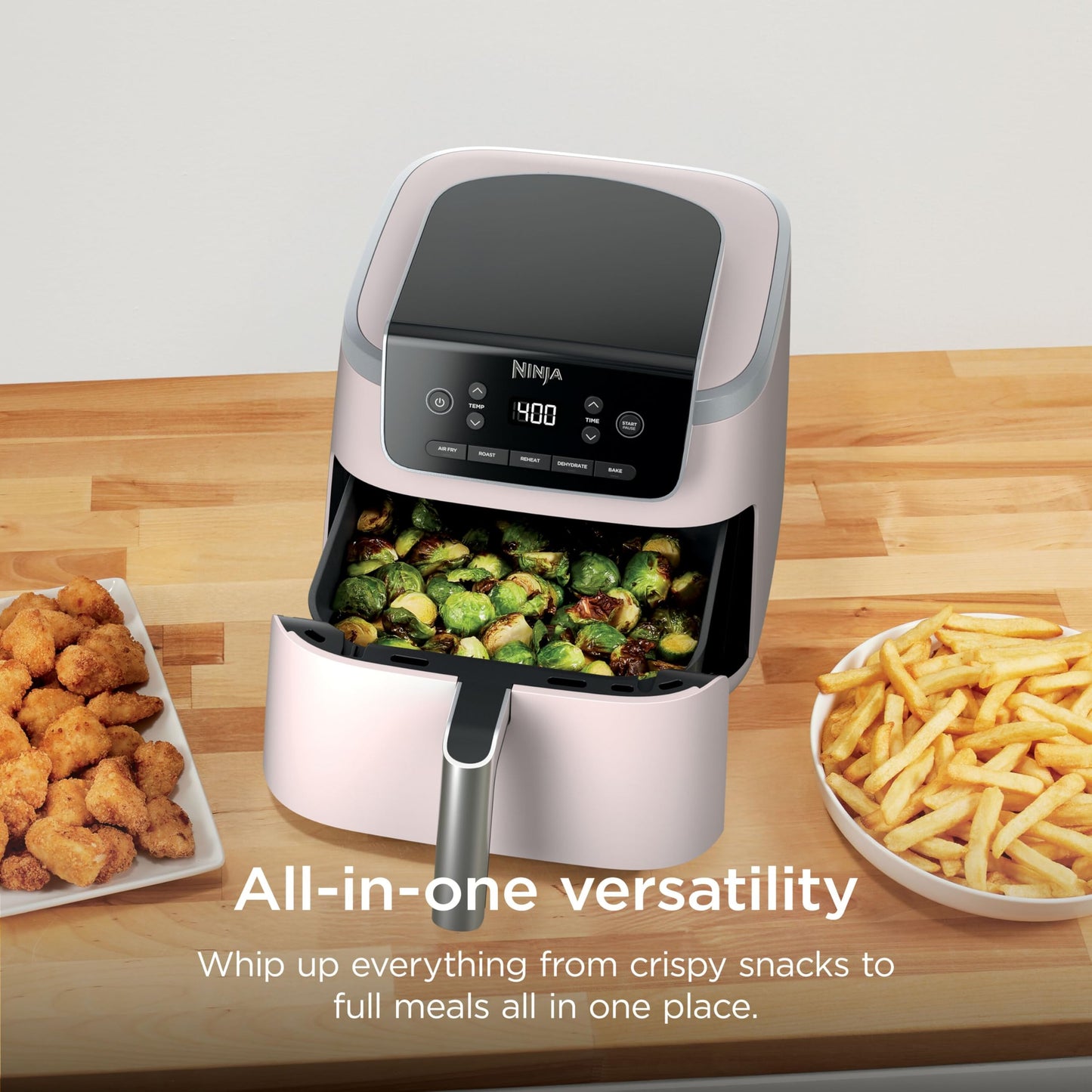 Ninja Air Fryer with Air Crisp | 5 QT Capacity fits up to 4lbs of Fries | 4-in-1 Pro Air Fry, Roast, Reheat, Dehydrate | 400°F Max Temp | 1750 Watts | W/Nonstick Basket & Crisper Plate | Grey | AF141