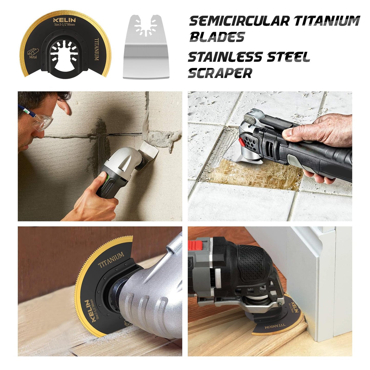 KELIN 6PCS Oscillating Multi Tool Hook Knife Blades, Multitool Saw Blades for Soft Materials Like Roofing Shingles, Carpet, Cardboard & PVC Flooring, Universal Interface