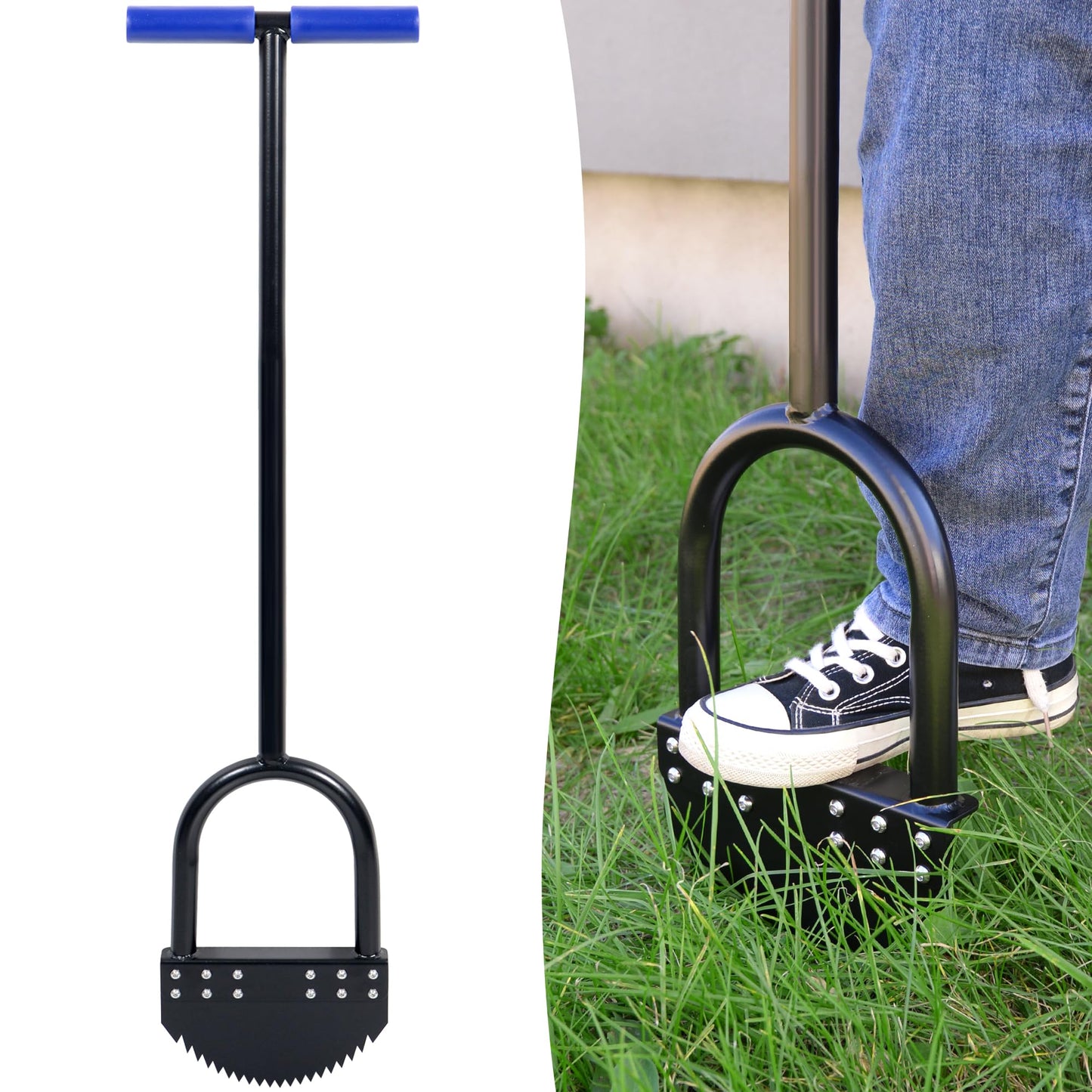 Edger Lawn Tool 41in Border Edger with Tempered Spring Steel Blade Long Rubber Handle Wide Footplate Rustproof Manganese Steel Half Moon Edger for Garden Maintenance