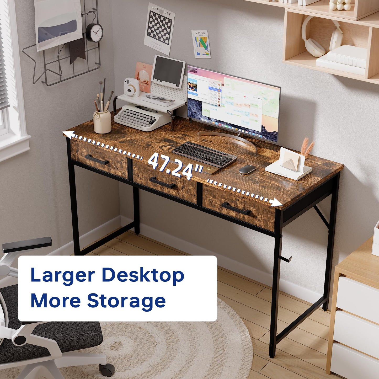 Pamray 32 Inch Small Computer Desk with 2 Drawers for Bedroom Study Writing Home Office Table for Small Spaces White