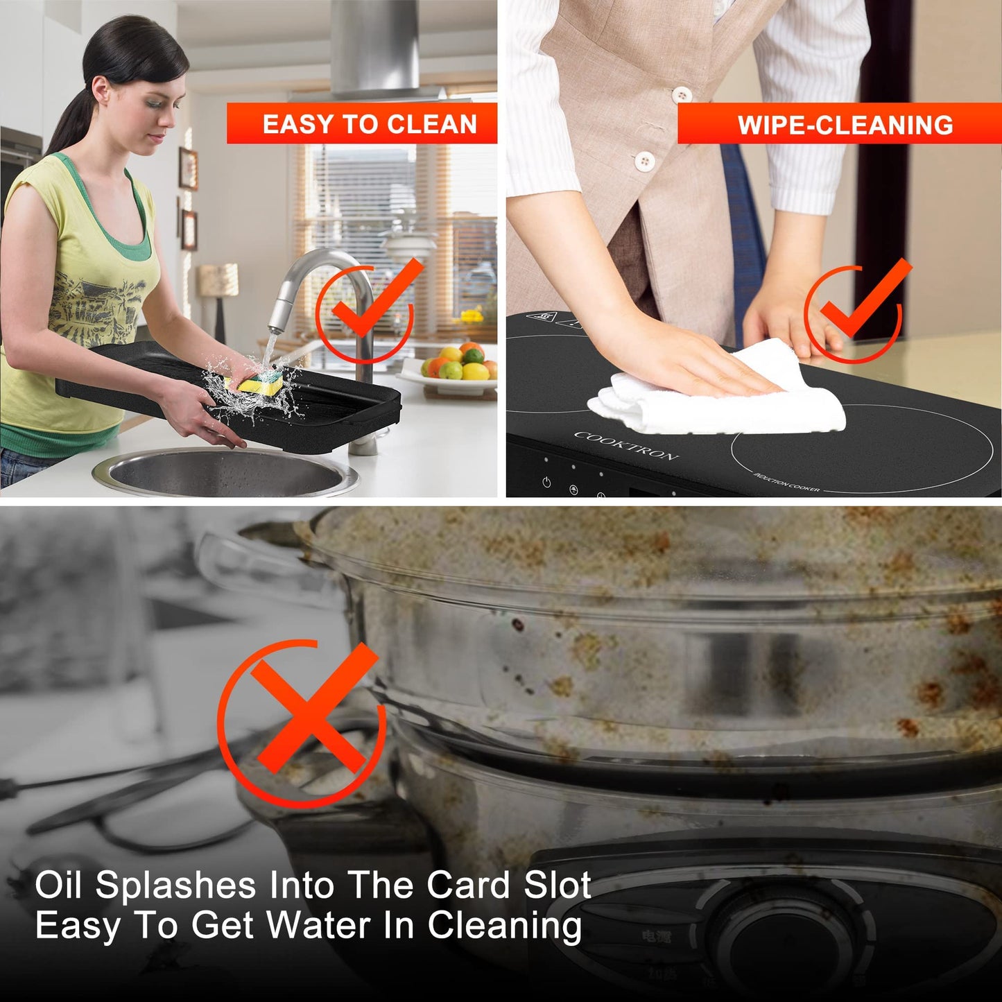 COOKTRON Double Induction Cooktop Burner with Fast Warm-Up Mode, 1800w 2 Burner with 10 Temperature 9 Power Settings, Portable Dual Induction Cooker Cooktop with Child Safety Lock & Time