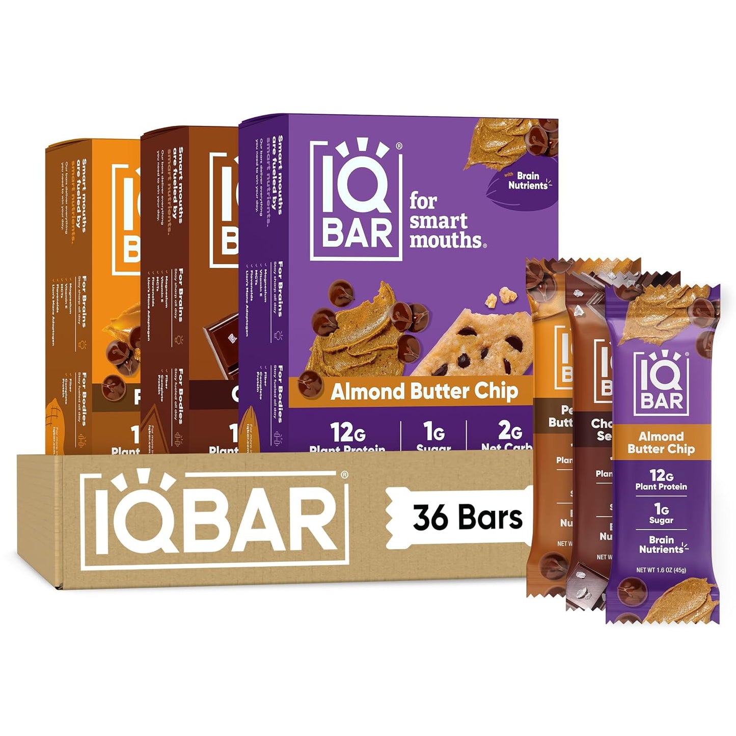 IQBAR Clean Plant Protein Bars, Almond Butter Chip 12-Count | Protein Snack | High Fiber, High Protein, Low Sugar, Clean Label Project Certified | Gluten Free, Dairy Free, Vegan, Keto, Soy Free