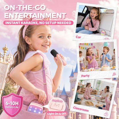 YLL Mini Karaoke Machine for Kids Adults, Portable Bluetooth Speaker with 2 Wireless Microphones, Trendy Birthday Gifts Toys for Girls Ages 3, 4, 5, 6, 7, 8, 9, 10+ Years Old Home Family Party (P-ink)