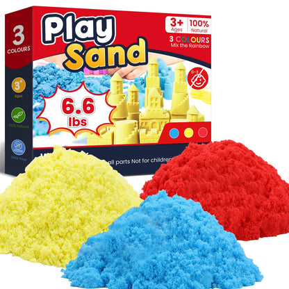 FURWEY 6.6lbs Play Sand,Mixed Packaging of 3-Color Sensory Sand,Suitable for Children to Shaping, Squeezing and Sculpting（Without Molds）