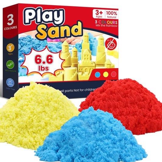 FURWEY 6.6lbs Play Sand,Mixed Packaging of 3-Color Sensory Sand,Suitable for Children to Shaping, Squeezing and Sculpting（Without Molds）