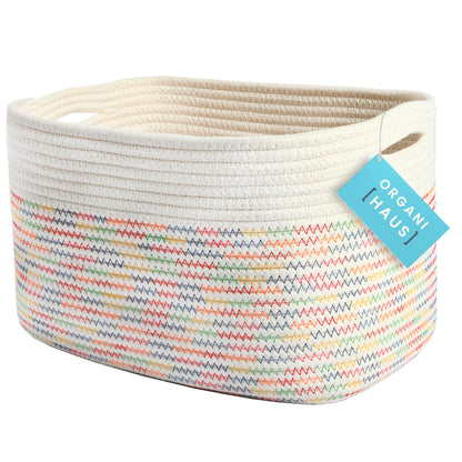 Light Honey Cotton Rope Baskets for Shelves, Set of 3 - 15"×10"×9½" - Woven Storage Baskets for Organizing - Closet, Nursery, Bedroom, Playroom - Toys, Books, Towels, Clothes