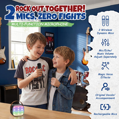 YLL Mini Karaoke Machine for Kids Adults, Portable Bluetooth Speaker with 2 Wireless Microphones, Trendy Birthday Gifts Toys for Girls Ages 3, 4, 5, 6, 7, 8, 9, 10+ Years Old Home Family Party (P-ink)