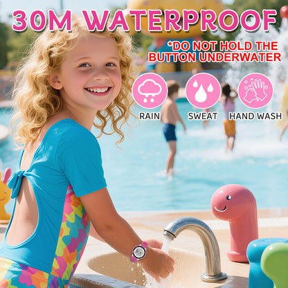 DTKID Digital Kids Watch 30 M Waterproof, 7 Color Lights Time Teaching Watch Easy to Read for Girls Boys 5-16