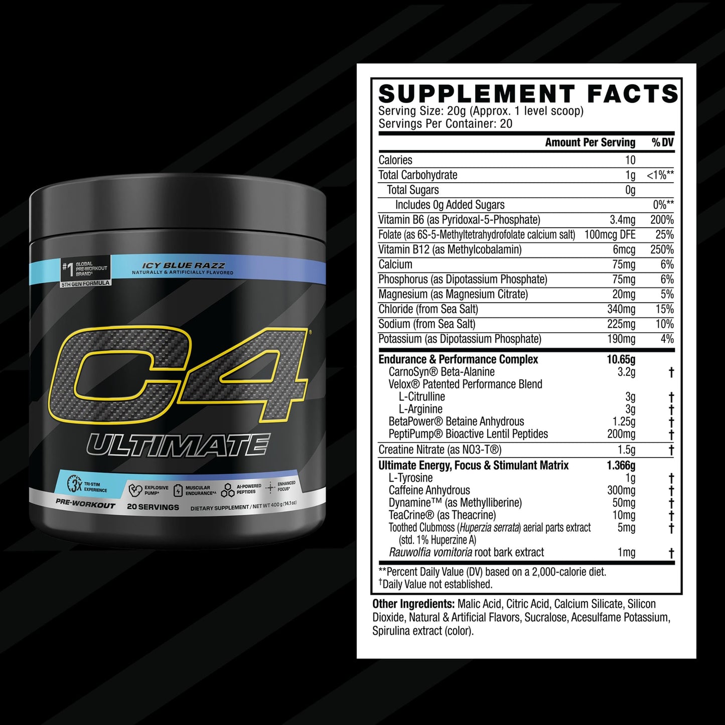 C4 Ultimate Pre Workout Powder Watermelon - Sugar Free Preworkout Energy Supplement for Men & Women - 300mg Caffeine + 3.2g Beta Alanine + 2 Patented Creatines - 20 Servings