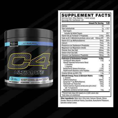 C4 Ultimate Pre Workout Powder Watermelon - Sugar Free Preworkout Energy Supplement for Men & Women - 300mg Caffeine + 3.2g Beta Alanine + 2 Patented Creatines - 20 Servings