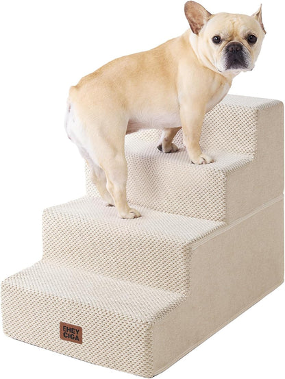 EHEYCIGA Dog Stairs for Small Dogs 13.5" H, 3-Step Dog Steps for Couch Sofa and Chair, Pet Steps for Medium Cats, Non-Slip Balanced Pet Ramp Indoor, Grey
