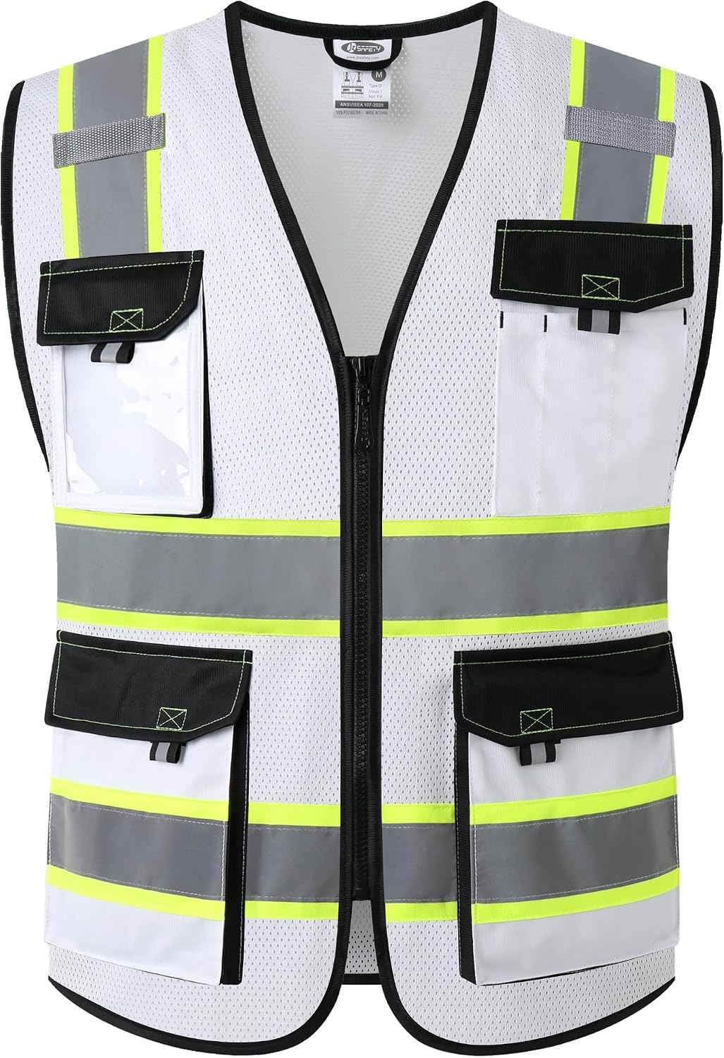 JKSafety Hi Vis Reflective Safety Vests for Men Women High Visibility Vest with Pockets Mesh Fabric Construction Safety Apparel Neon Vest for Work (220-Yellow L)