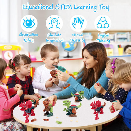 Dinosaur STEM Toys for Kids 3-5, Take Apart Dinosaur Toys with Electric Drill, Educational Building Toy & Construction Set, DIY Christmas Birthday Gifts for 3 4 5 6 7 8 Years Old Boys and Girls