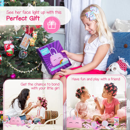 Kids Real Makeup Kit with Pink Unicorn Purse, Non Toxic Washable Make Up Set - Unicorn Toys for Girls Age 4-6, 5 Year Old Girl Birthday Gift Ideas, Toddler Little Girl Gifts 3 4 5 6 7 8 9 10 Years Old