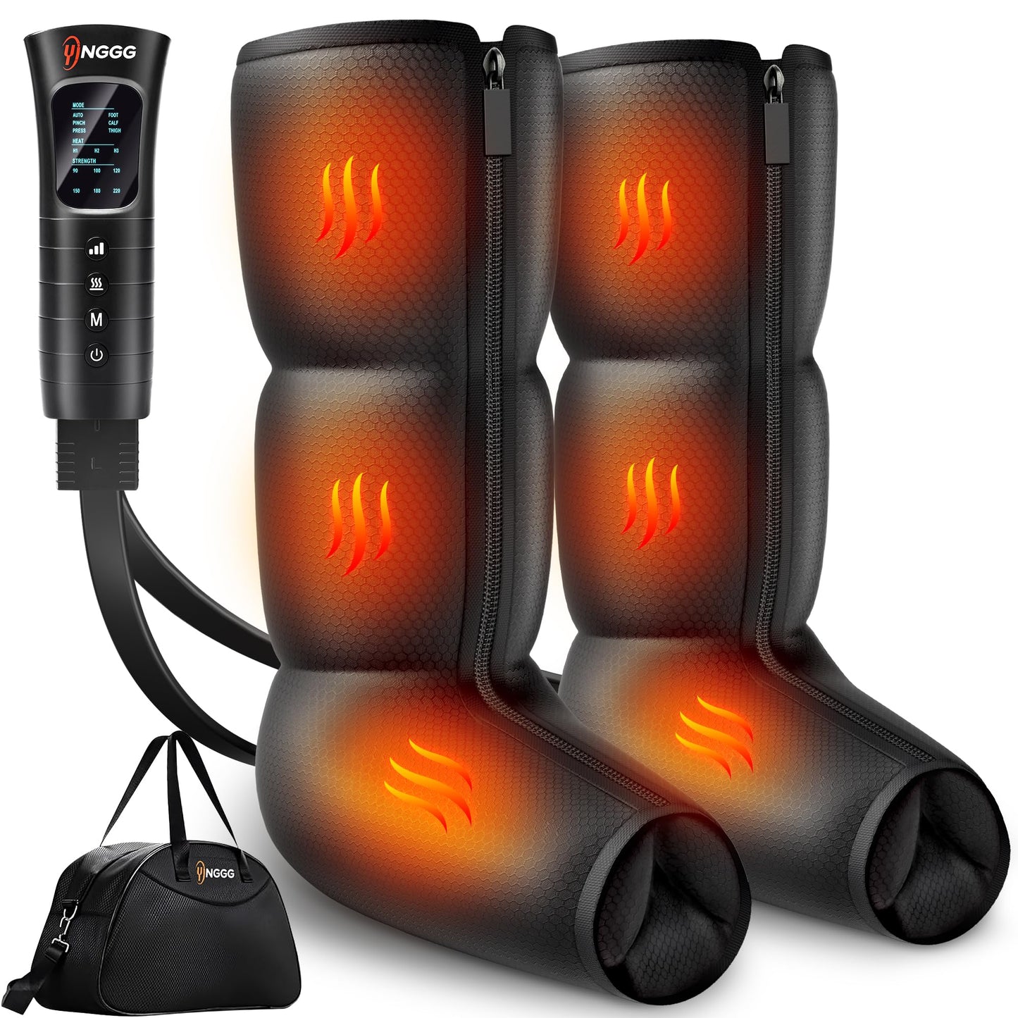 YINGGG Leg Massager with Heat and Compression - Foot and Calf Massage Sleeve with 3 Heat, 6 Intensities, 6 Modes, Compression Boots for Circulation and Pain Relief