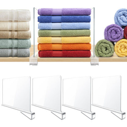 BAUMFEUER 12 Pack Clear Acrylic Shelf Dividers for Closet Shelf Organizer of Bedroom Kitchen Office Bathroom Organizer for Clothes Books Hats and Handbags