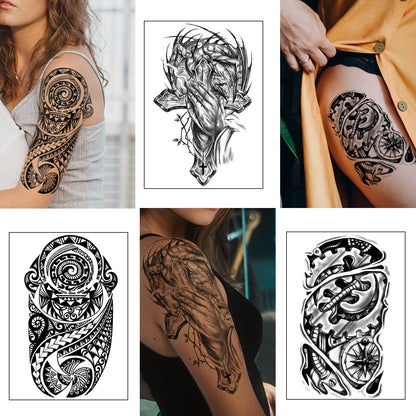 Yazhiji 36 Sheets Temporary Tattoos Stickers, 12 Sheets Fake Body Arm Chest Shoulder Tattoos for Men or Women with 24 PCS Tiny Black Tattoos