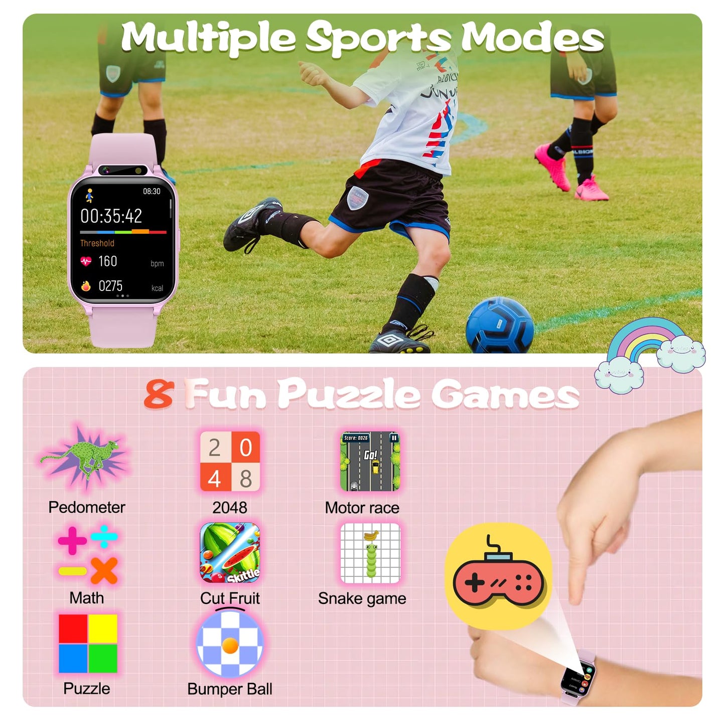 Smart Watch for Kids, 1.85" Fitness Tracker with Heart Rate, Sleep Monitor, IP68 Waterproof Smartwatches with Video Music, Pedometer, Game, NO APP/Phone, Gift for Boys Girls. (Classic, Black)