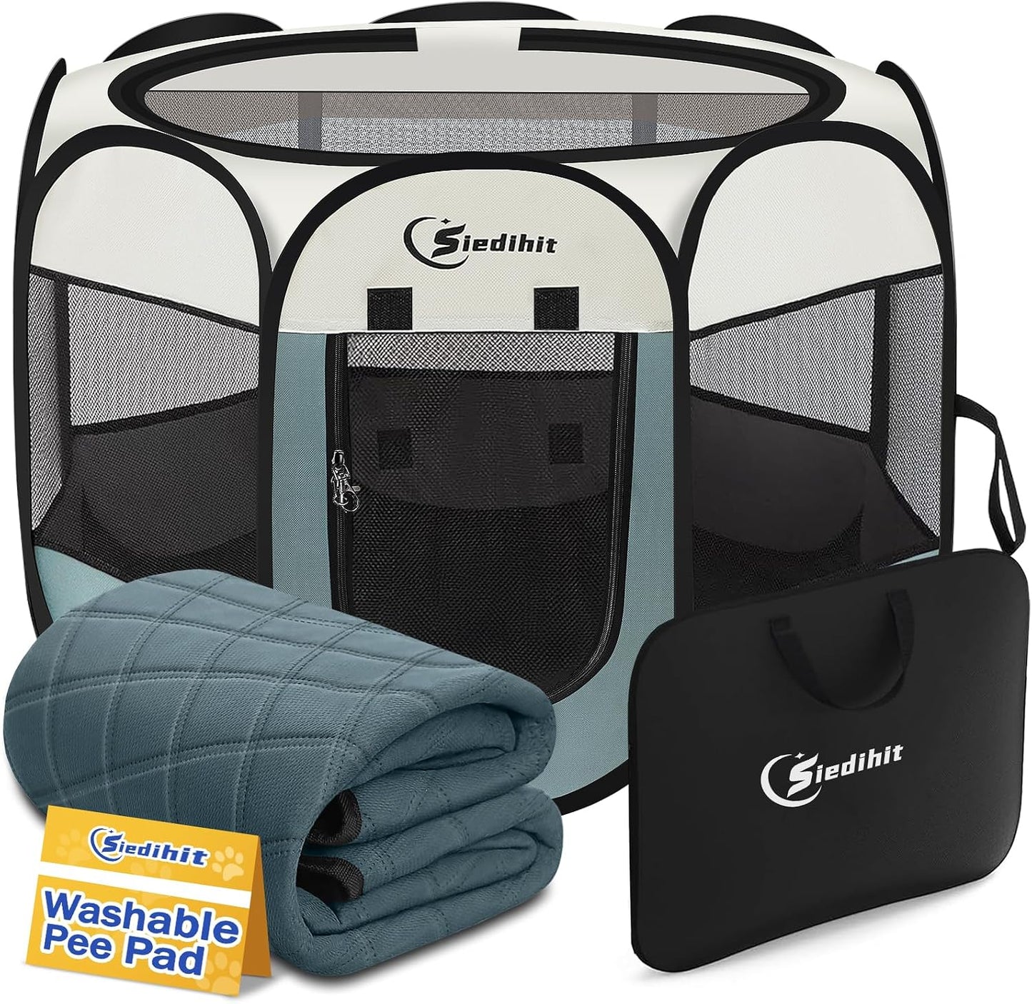 Siedihit Dog Cat Playpen, Puppy Pet Playpen Indoor for Small Dog Crate Tent Cage Outdoor, Portable Pop Up Dogs Enclosure Kennel with Carrying Case for Dogs/Cats/Rabbits(Grey, Small