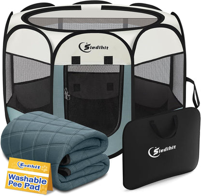 Siedihit Dog Cat Playpen, Puppy Pet Playpen Indoor for Small Dog Crate Tent Cage Outdoor, Portable Pop Up Dogs Enclosure Kennel with Carrying Case for Dogs/Cats/Rabbits(Grey, Small