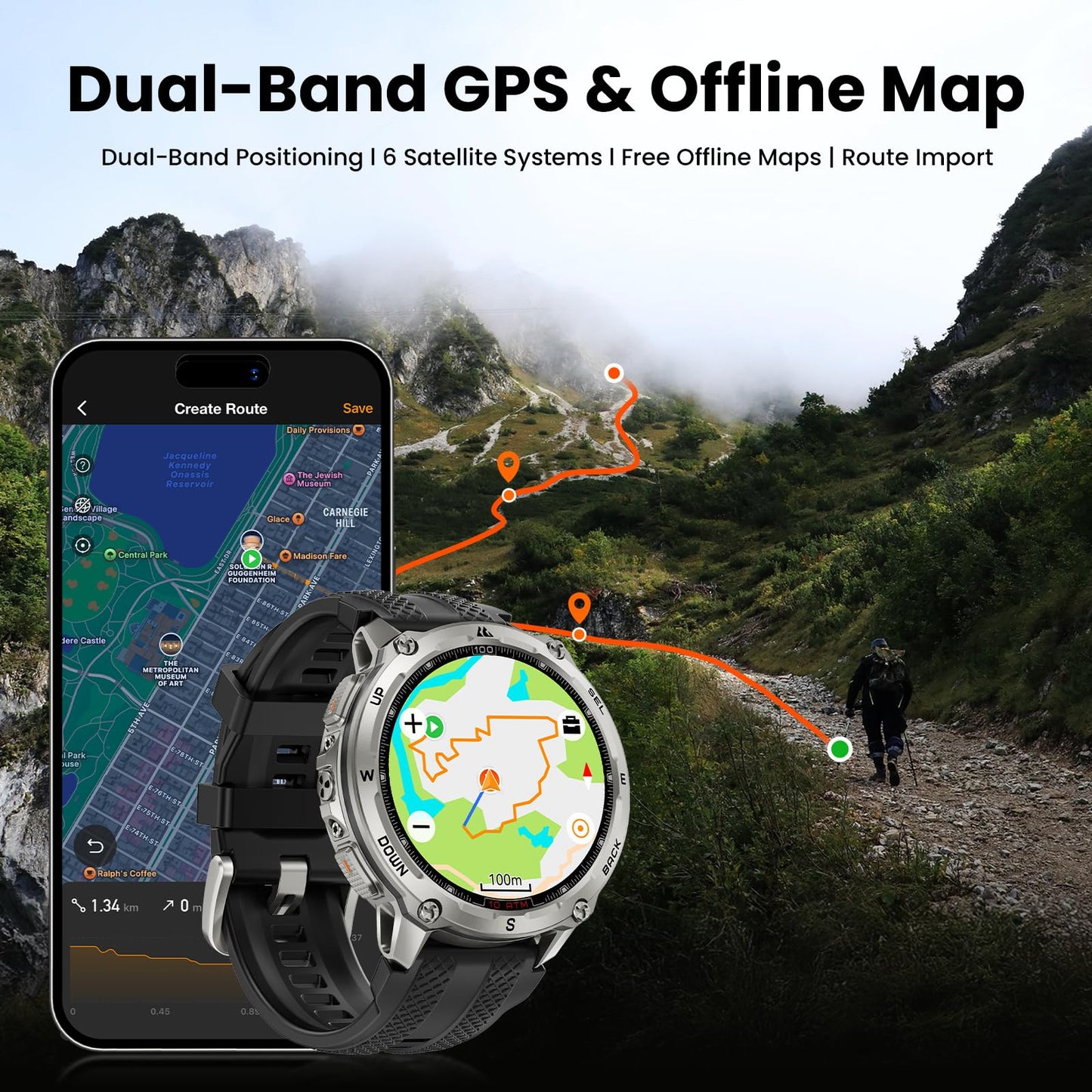 KOSPET Tank T4 Rugged Smart Watch for Men, GPS & Offline Maps, Full Stainless Steel, 10ATM Waterproof 45m Freediving, 180+ Sports Modes, 15-Day Battery, Bluetooth Calls, Heart Rate & Sleep Monitor