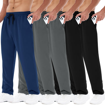 3 Pack Mens Sweatpants with Pockets - Mesh Open Bottom Athletic Joggers for Men Loose Fit Gym Workout Running Casual Pants