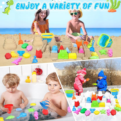 RACPNEL Collapsible Beach Toys Set for Kids Toddlers, Travel Beach Sand Castle Kits with Mesh Bag & Molds, Collapsible Sand Bucket and Shovel Set, Sandbox Toys for Toddlers Kids Age 3-12