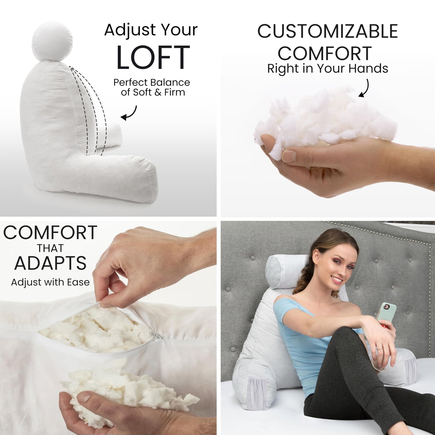 Husband Pillow XXL The Original for Adults - 30" Tall Backrest for Sitting Up in Bed - Firm Support Reading & Bed Rest Pillows for Adults, Neck Roll, Removable Cover - TV - Dark Grey