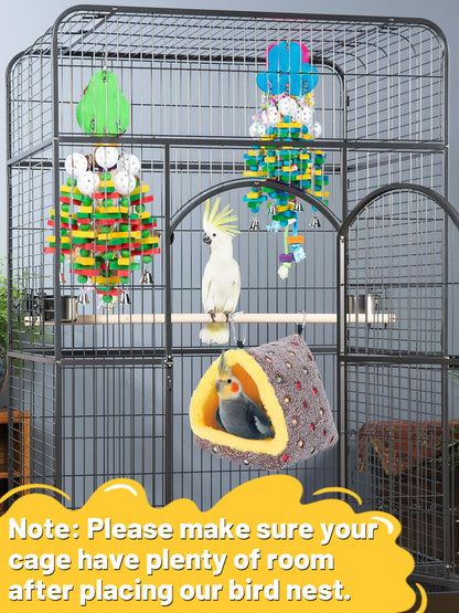 Large Winter Warm Bird Nest House, Comfortable Bird Bed for Cage with Mat, Hanging Hammock Shed Hideaway Hut Gift for Macaws African Grey Amazon Parrots
