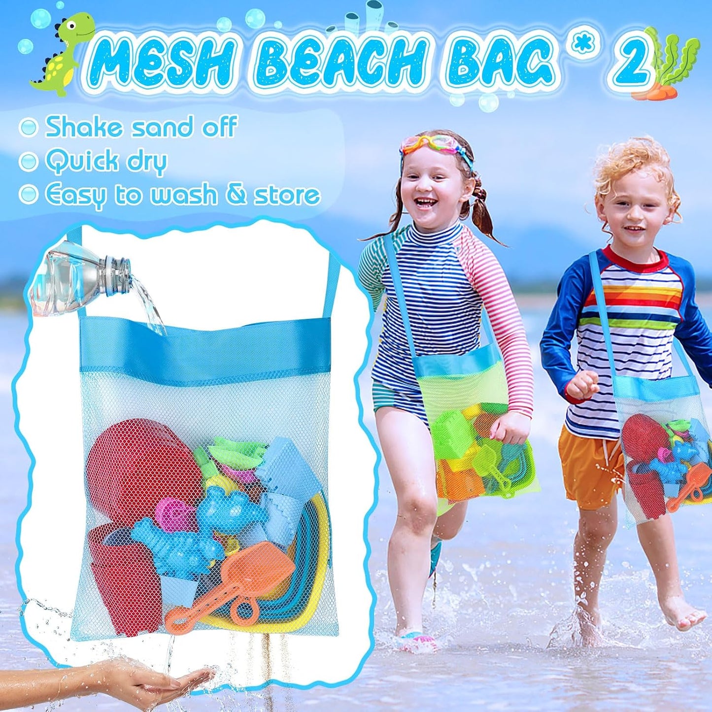 RACPNEL Collapsible Beach Toys Set for Kids Toddlers, Travel Beach Sand Castle Kits with Mesh Bag & Molds, Collapsible Sand Bucket and Shovel Set, Sandbox Toys for Toddlers Kids Age 3-12
