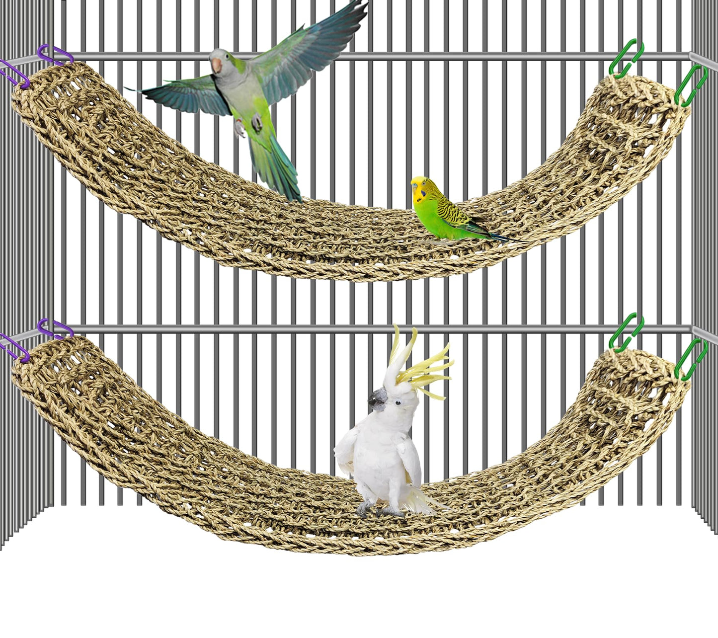 Bird Seagrass Mat 30 x 7 Inch Parrot Natural Seagrass Woven Net Hammock Parakeet Climbing Rope Ladder Mat Chew Toys Cage Accessories for Pigeon Macaw Cockatiel Conure Cockatoo Rat Bearded Dragon
