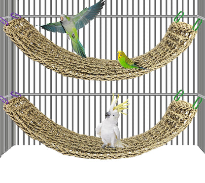 Bird Seagrass Mat 30 x 7 Inch Parrot Natural Seagrass Woven Net Hammock Parakeet Climbing Rope Ladder Mat Chew Toys Cage Accessories for Pigeon Macaw Cockatiel Conure Cockatoo Rat Bearded Dragon