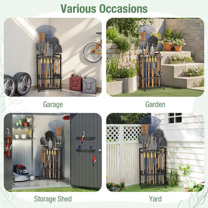 Garden Tool Organizer,Metal Yard Tool Organizer ,Holds 50 Long-Handled Tools/Rakes/Brooms,Side Garden Pocket ,Heavy Duty Steel Yard Tool Storage Rack for Garage,Shed, Outdoor