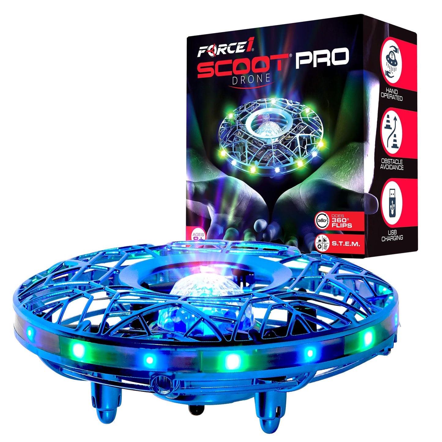 Force1 Scoot Combo Hand Operated Drone for Kids or Adults - Hands Free Motion Sensor Mini Drones, Easy LED Indoor Rechargeable UFO Flying Orb Ball Drone Toys for Boys and Girls (Red/Blue)