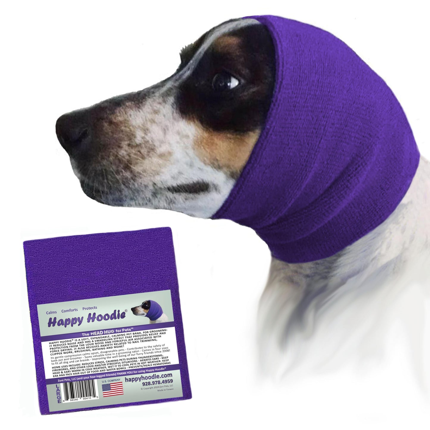 Happy Hoodie The Original Dog & Cat Calming Band - American Brand - Anxiety Relief/Noise Protection - Grooming - Thunder - Fireworks (Large, Black) - Since 2008