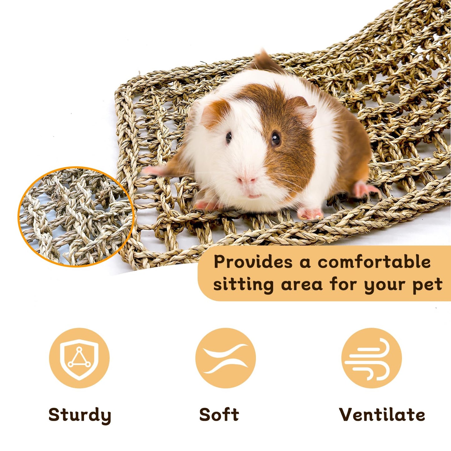 Bird Seagrass Mat 30 x 7 Inch Parrot Natural Seagrass Woven Net Hammock Parakeet Climbing Rope Ladder Mat Chew Toys Cage Accessories for Pigeon Macaw Cockatiel Conure Cockatoo Rat Bearded Dragon