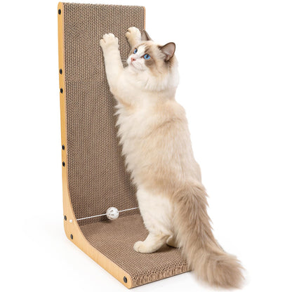 Value 2-Pack 23.6 Inch L-Shaped Cardboard Cat Scratcher, Dual Use (Vert/Horiz) Scratch Pad with Toy Balls, Wall-Mountable Furniture Protector Cat Scratchers for Indoor Cats