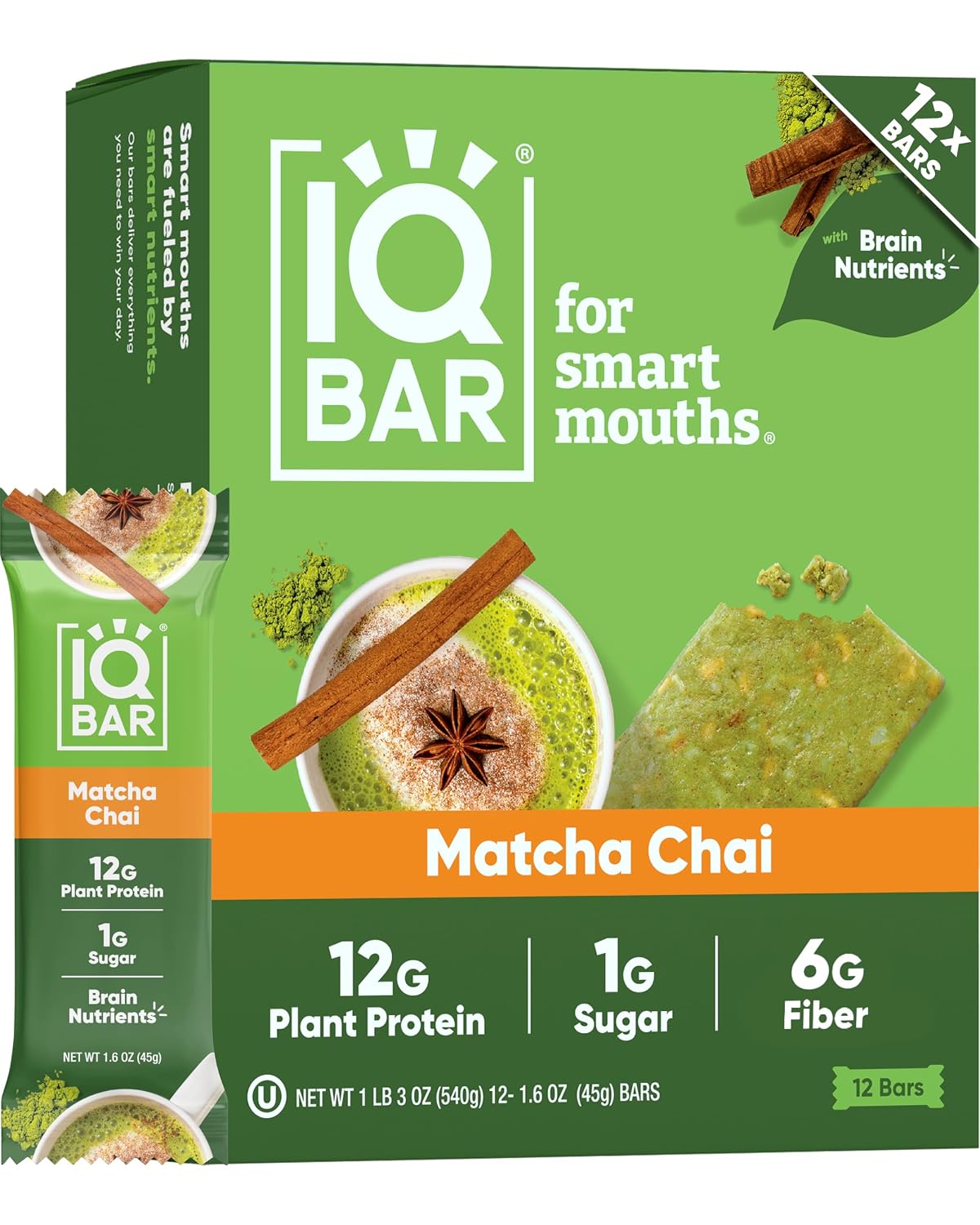 IQBAR Clean Plant Protein Bars, Almond Butter Chip 12-Count | Protein Snack | High Fiber, High Protein, Low Sugar, Clean Label Project Certified | Gluten Free, Dairy Free, Vegan, Keto, Soy Free