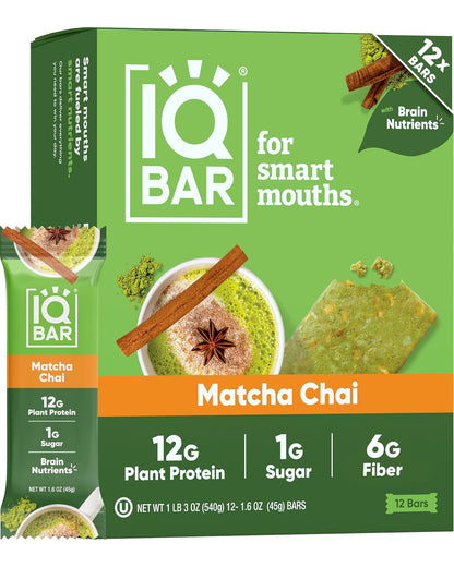 IQBAR Clean Plant Protein Bars, Almond Butter Chip 12-Count | Protein Snack | High Fiber, High Protein, Low Sugar, Clean Label Project Certified | Gluten Free, Dairy Free, Vegan, Keto, Soy Free