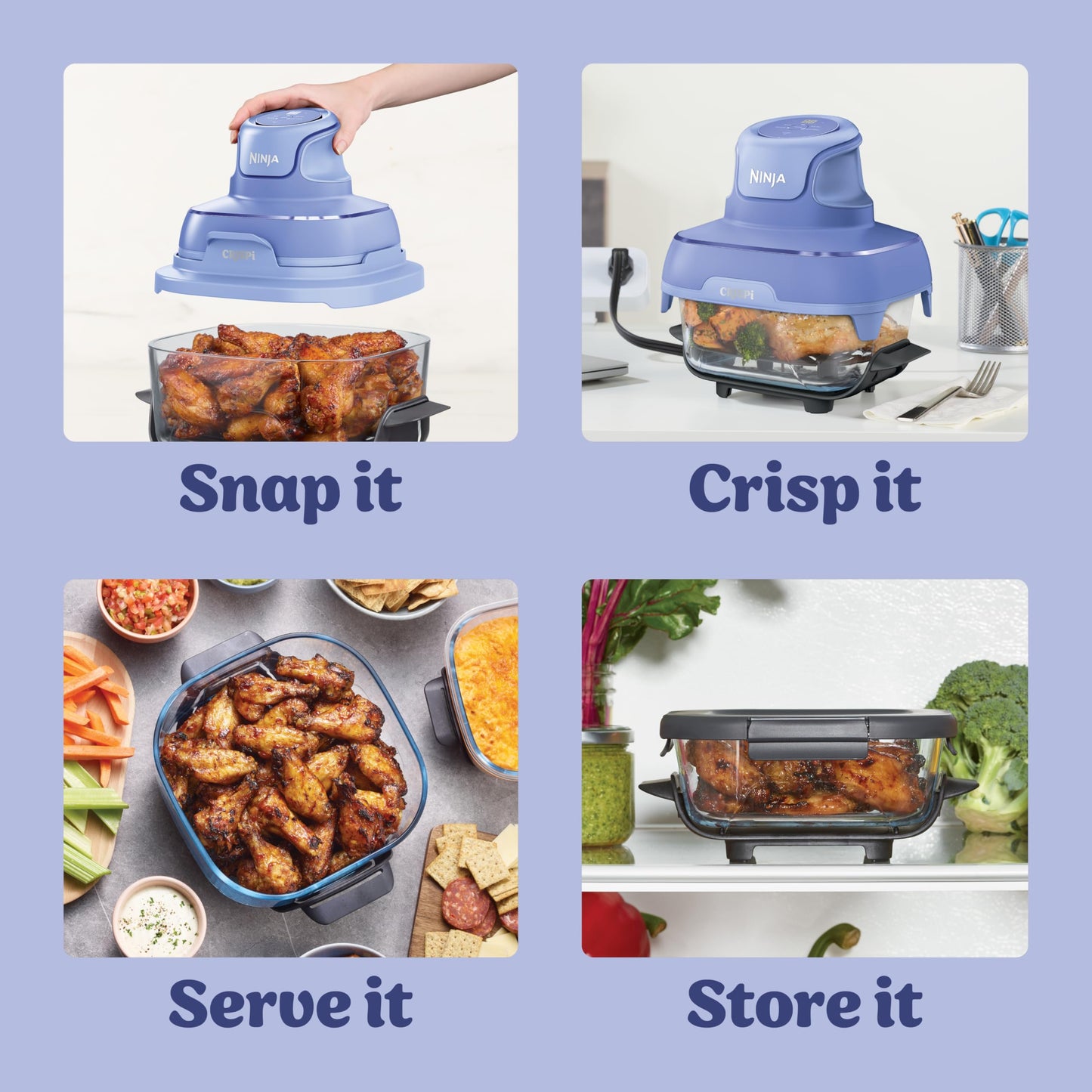 Ninja Crispi 4 in 1 Glass Air Fryer, 450°F, Non Toxic, 4QT and 6 Cup Containers with Lids, Dishwasher Safe, Cyberspace Gray, 1 Count, FN101GY